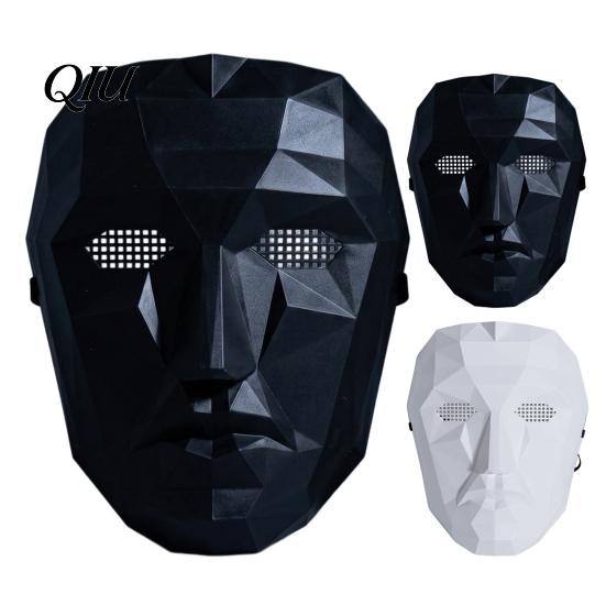 Full Face Geometric Mask Halloween Mask, Polygonal Cool Party with Mesh Eyes, Three Dimensional Black White Cosplay for Masquerade, Costume Accessory