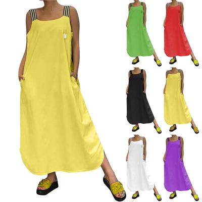 Women's Dresses Intercolor Striped Back Sleeveless Pockets Loose Casual Dresses