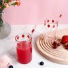 Cute Glass Strawberry Cups 300ML Straw Glass cups,Cute Strawberry Pattern Glass Bottles for Water Milk Tea,coffee Juice Tea Cups