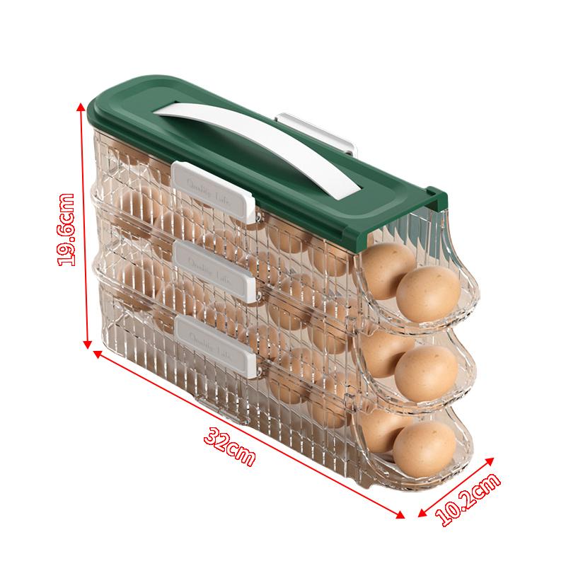 

Выдвижной держатель для яиц, штабелируемый ПЭТ-материал, 16-ячеечная подставка для яиц для экономии места на кухне/в холодильнике и контейнер для яиц с защитой от падения 3-tier зелёный