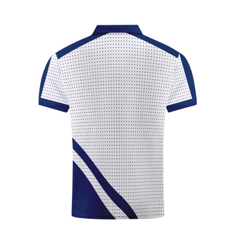 Men's White Blue Dot Print Half Zip Polo Shirt - Casual Short Sleeve Summer Top