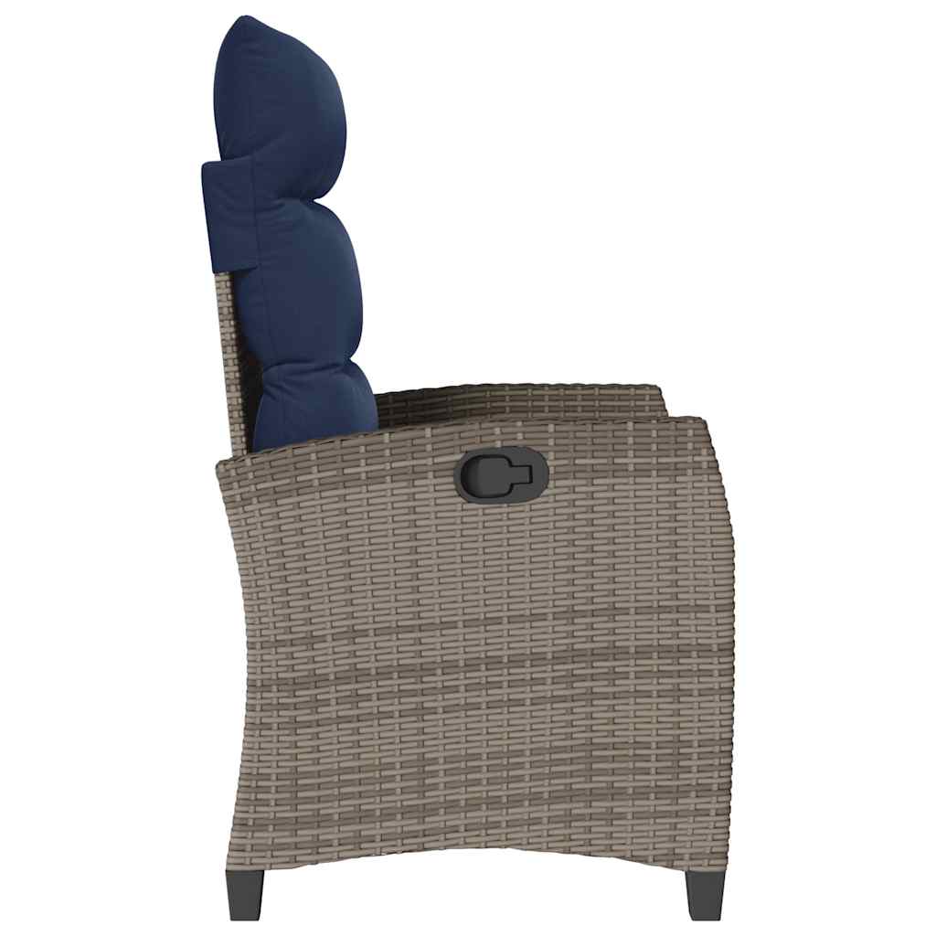 Relax Garden Chair with Side Table Adjustable Grey Poly Rattan