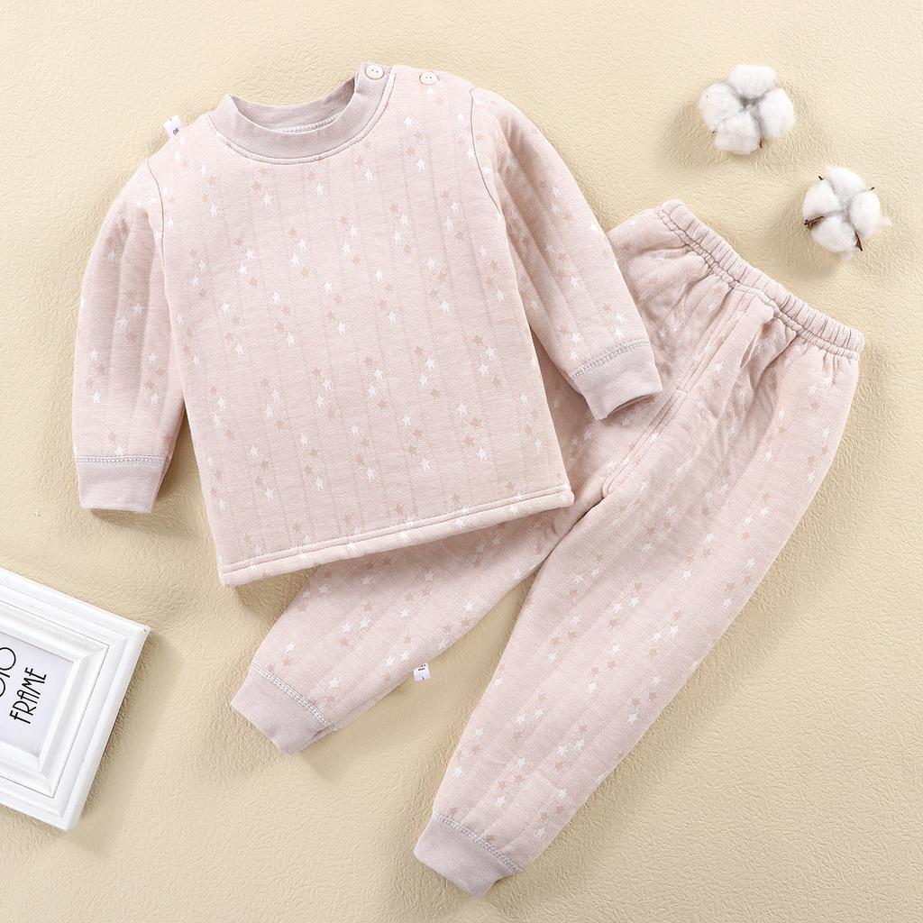 Autumn And Winter Children'S Thermal Underwear Set, Three-Layer Wired Cotton Thickened Baby Pajamas, Pure Cotton Loungewear Two-Piece Set