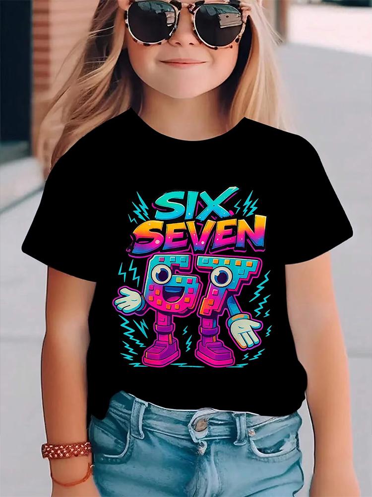 Kids Neon SIX SEVEN Number 67 Graphic TShirt Soft Cotton Cute Streetwear for Boys Girlsdf0121 100