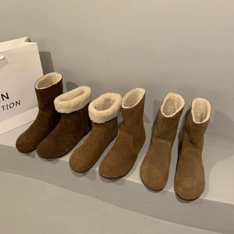 Новые однотонные зимние женские ботильоны 2024 года с круглым носком для улицы — фото 3