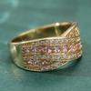 Elegant Golden Color Cross Band Ring Female Bright Synthetic Pink Zirconia Fashion Rings Women Luxury Finger Accessories