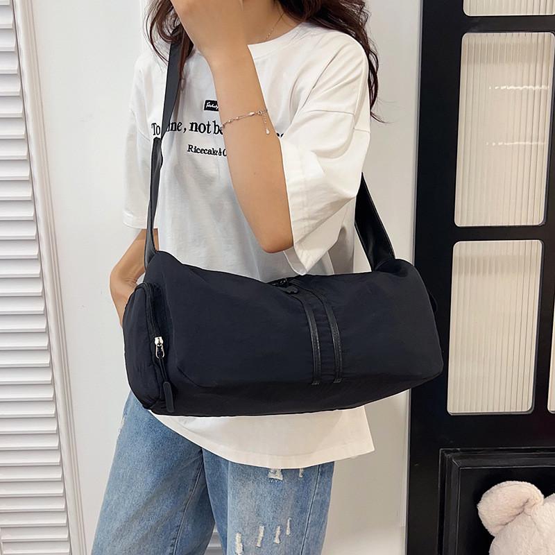 Simple Solid Color Striped Large Capacity Women Shoulder Bag For Daily Use
