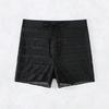 Women High Waist Knit Beach Shorts Black Sheer Mesh Hollow Out Swim Shorts with Drawstring