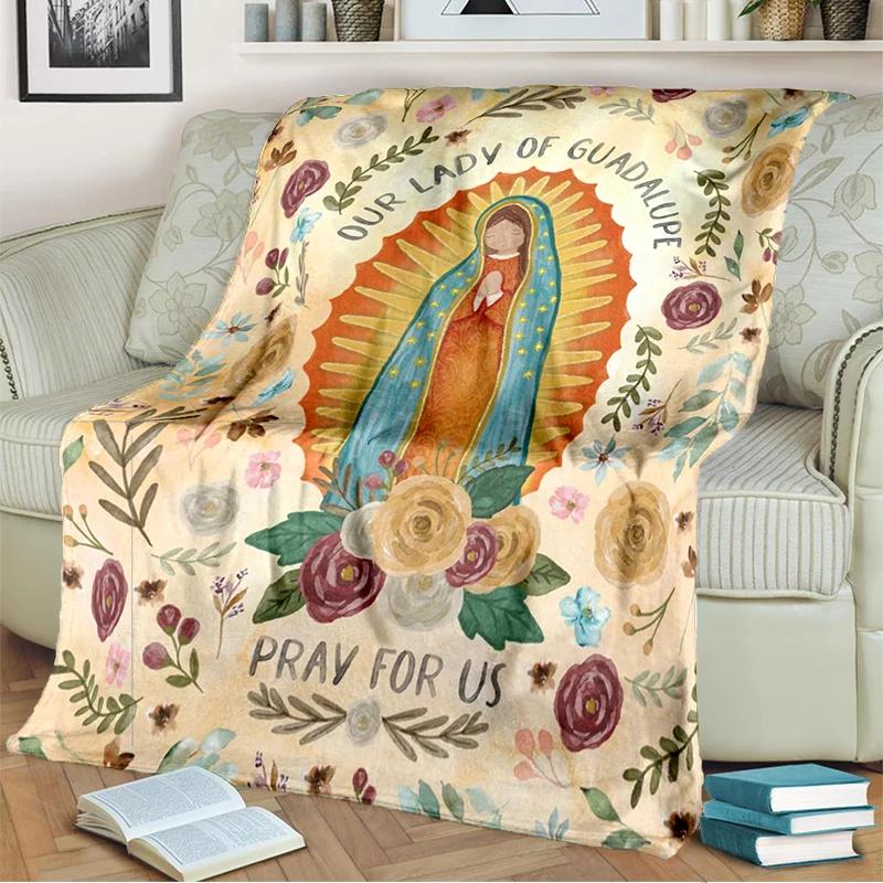 Our Lady of Guadalupe Blanket Religion Mary Throw Blanket Soft Sofa Cover Flannel Lightweight Warm Blankets for Bedroom Couch