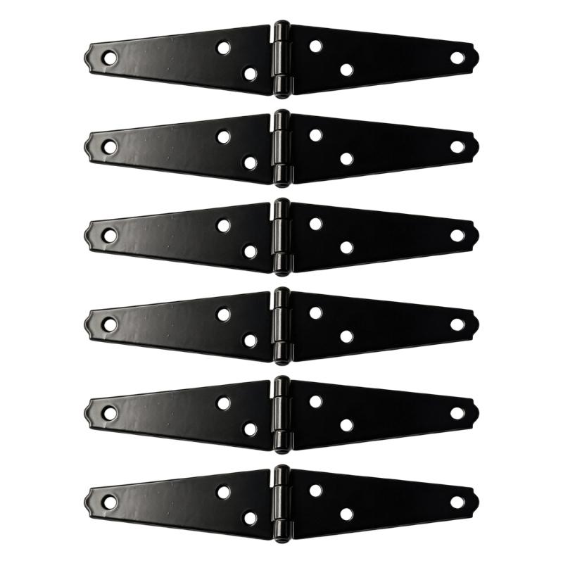 6Pcs Decorative Strap Hinge Black Shed Door Gate Hinges Heavy Duty Door Hinges with Screws for Fence Wood Gate Cabinet Door