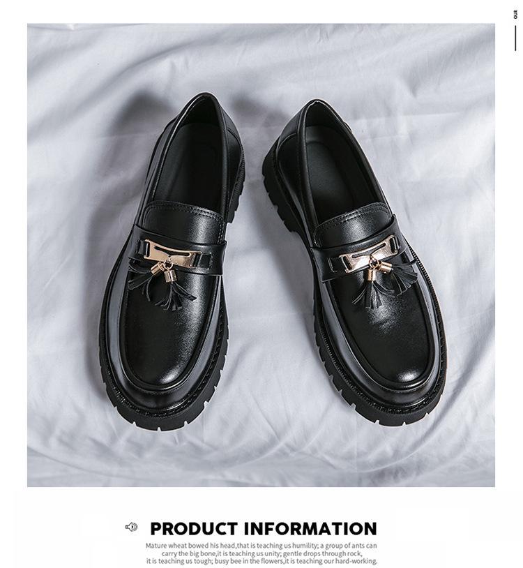 Men's Black Tassel Leather Slip-On Shoes - Autumn New Style Thick Sole, Big Toe, Fashionable Casual Low-Top