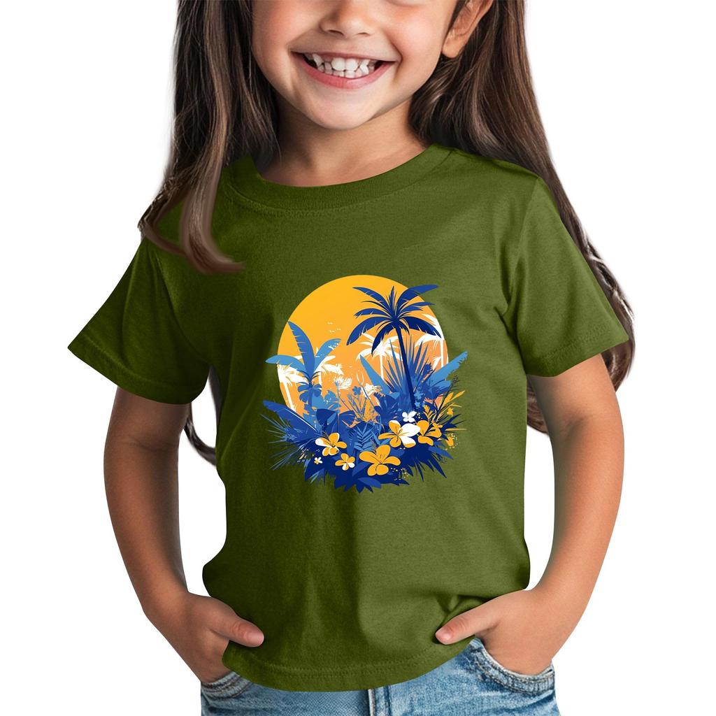 Children's Fashion Daily Printed Round Neck Short Sleeved Casual T-shirt Top