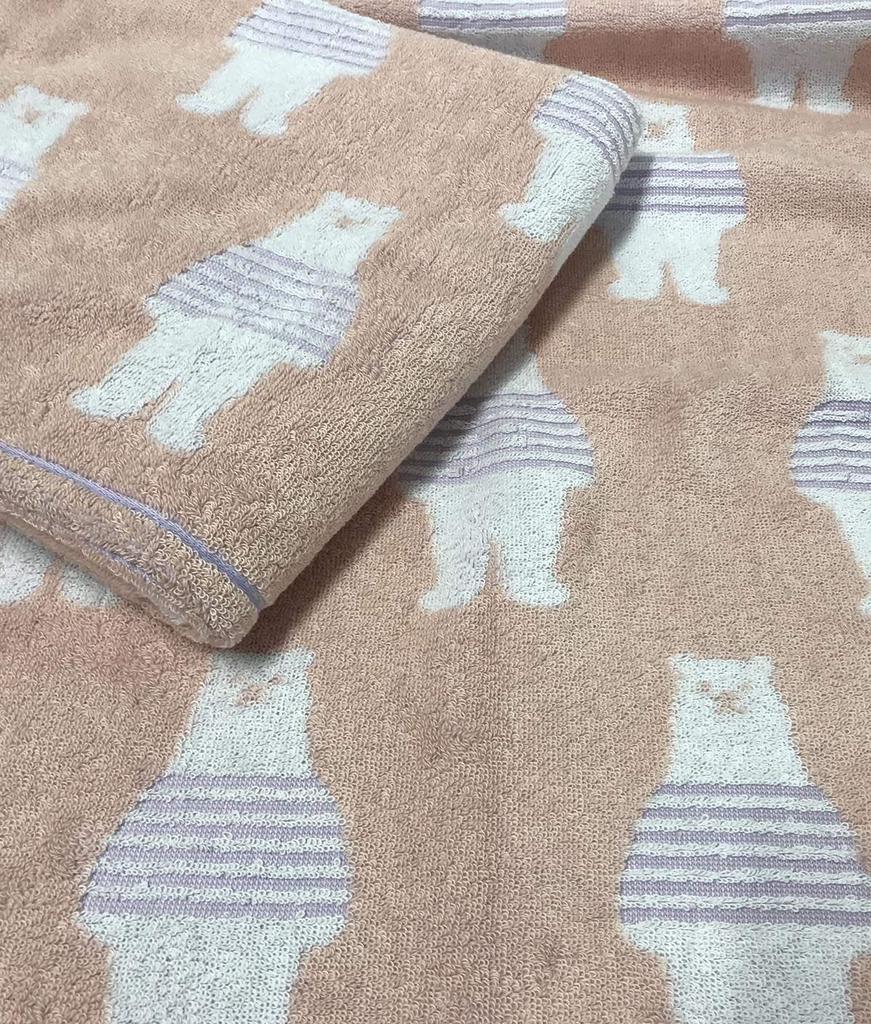 Imabari Towel Bath Towel Cotton Set of 3 Border Bear Pattern 60x120cm Color (3 Set)
