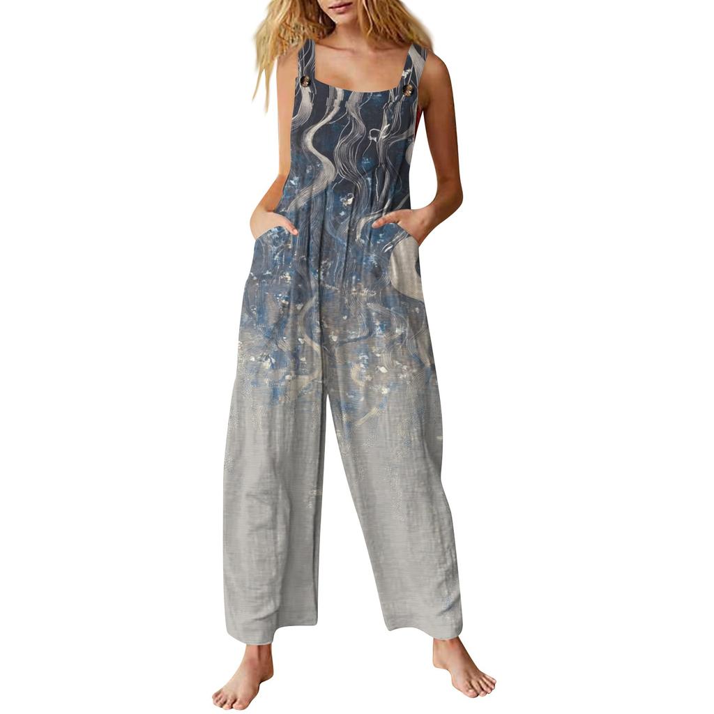 Women's Casual Jumpsuit Sleeveless Fashion Retro Printed Jumpsuit