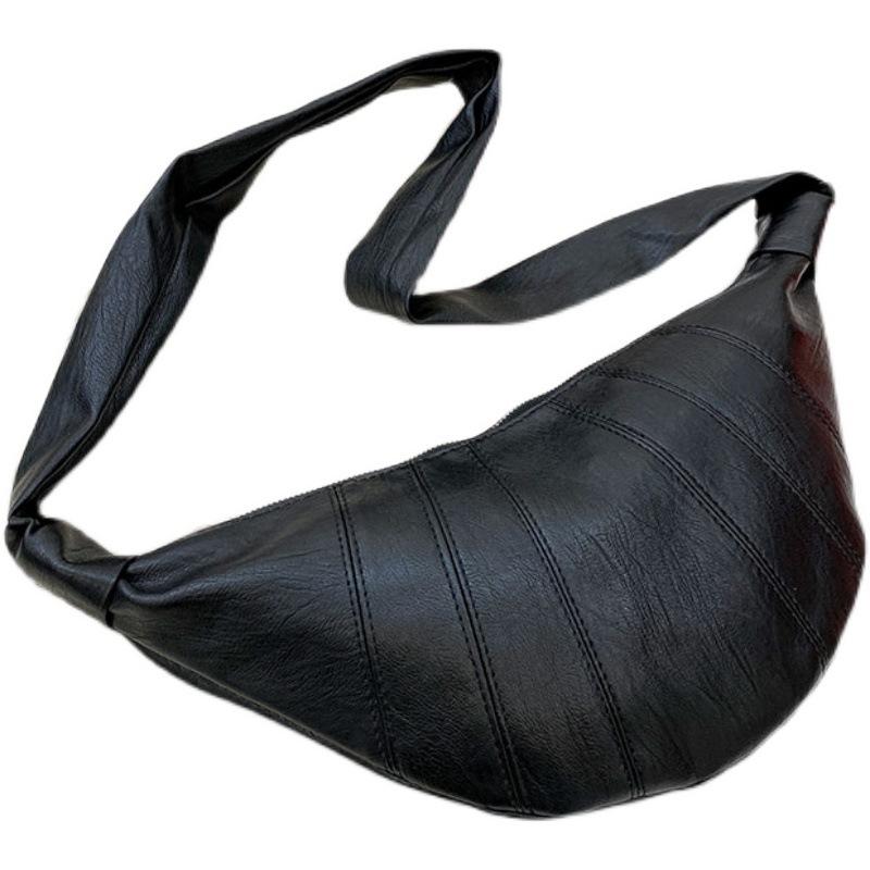 New Retro One-shoulder Crossbody Waist Bag Korean Version Simple PU Large Capacity Croissant Chest Bag
