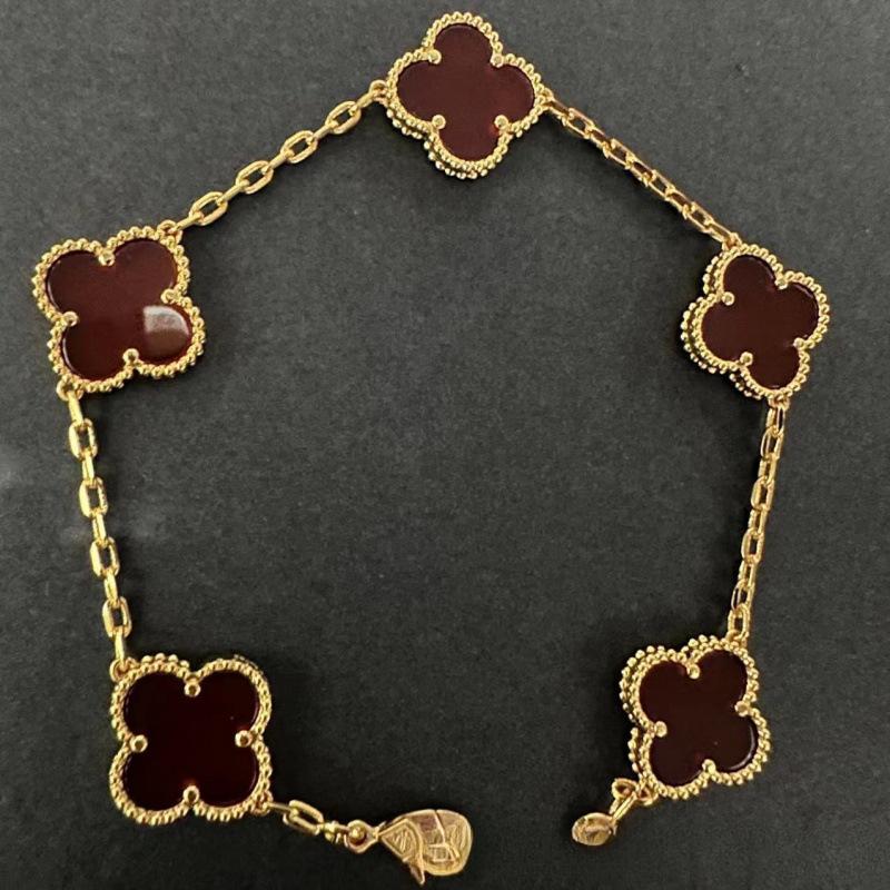 Exquisite Four-leaf Clover Bracelet for Women Five-flower Bracelet Double-sided Natural White Mother-of-pearl and Carnelian Bracelet
