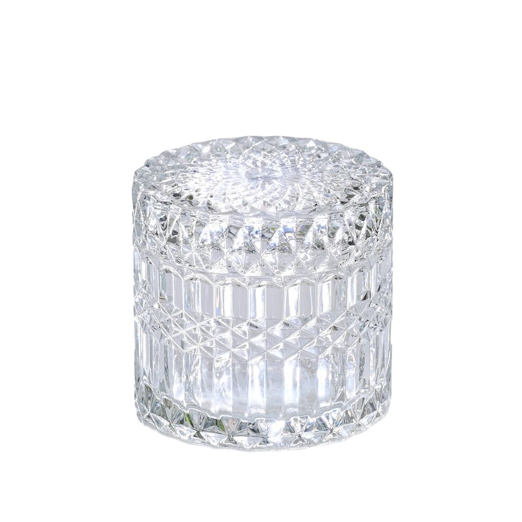 Transparent Glass Jar Jewelry Cotton Swabs Storage Box Embossed European Storage Box Home Decoration Ornaments Storage Jar