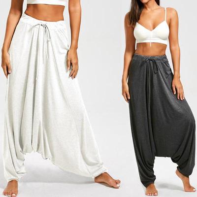 Women Pantalon Casual Loose Harem Pants Solid High Waist Elastic Waist Long Trousers