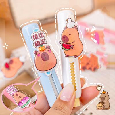 1pc New Capybara Rubber Eraser Cartoon Push-pull Design Silicone Eraser Gift Pen Type Eraser School Supplies