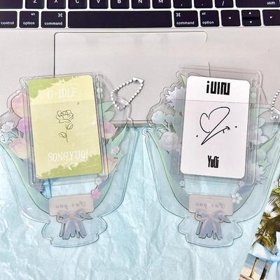 Frühlingsstrauß PVC Fotorahmen mit Schlüsselanhänger 3 Zoll Kpop Idol Fotokartenhalter Anime Kartenhüllen für Mädchen Geschenke Großhandel