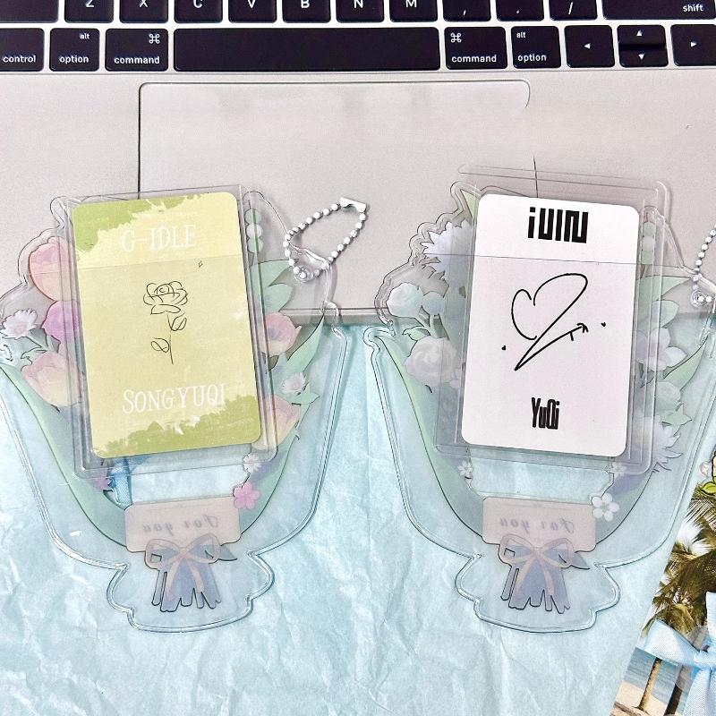 Spring Bouquet PVC Photo Frame with Keychain 3 Inch Kpop Idol Photocard Holder Anime Card Sleeves for Girls Gifts Wholesales