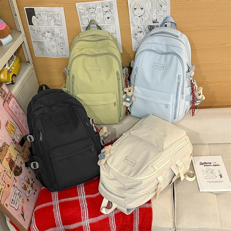 Solid Color Student Schoolbag Women's Large Capacity Backpack