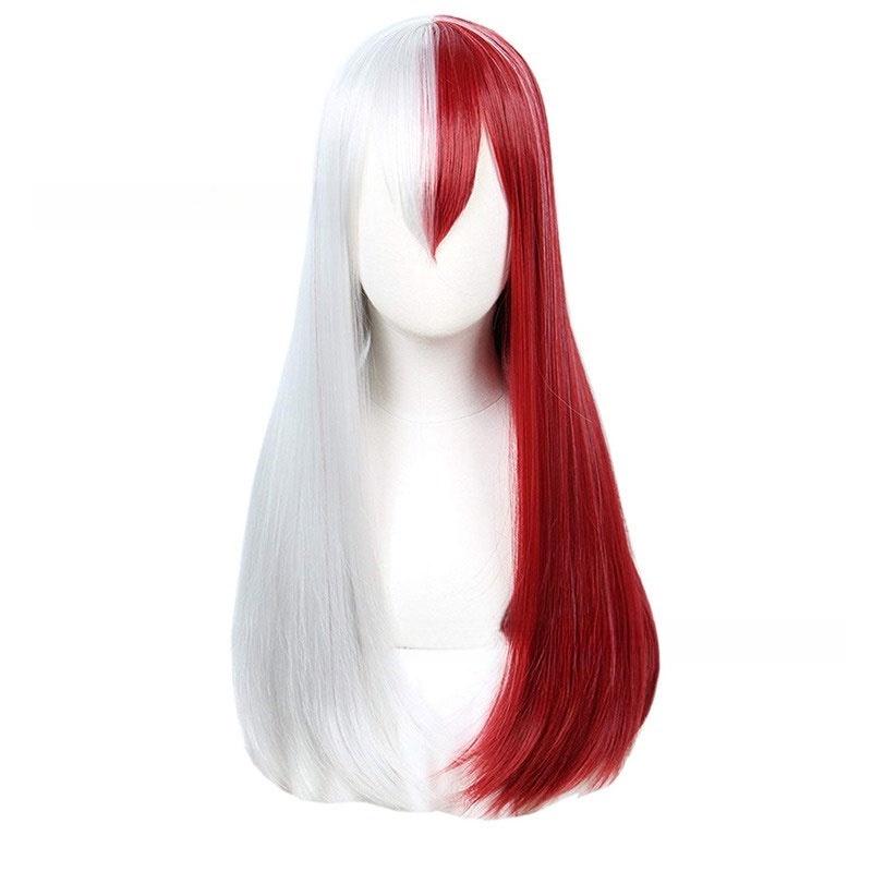 My Hero Academia Cosplay-Perücke für Todoroki- und Bakugo-Fans, 65 cm lang, rot-weiß