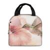 Fågel Rosa Blomma Vintage Mönster Isolerad Lunchväska för Kvinnor Barn Bärbara Matlådor Termisk Lunchlåda Tote