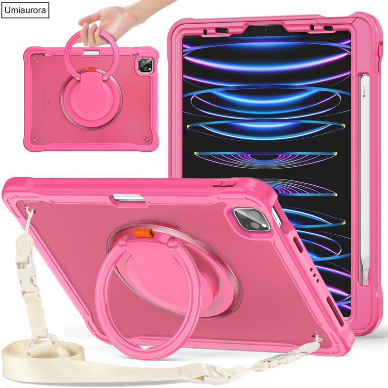 For IPad Mini 7 Air 6 5 4 10.9 Pro 11 12.9 13 Inch M4 Tablet Case Rotation Hand Ring Shoulder Strap Stand Shockproof Cover Funda