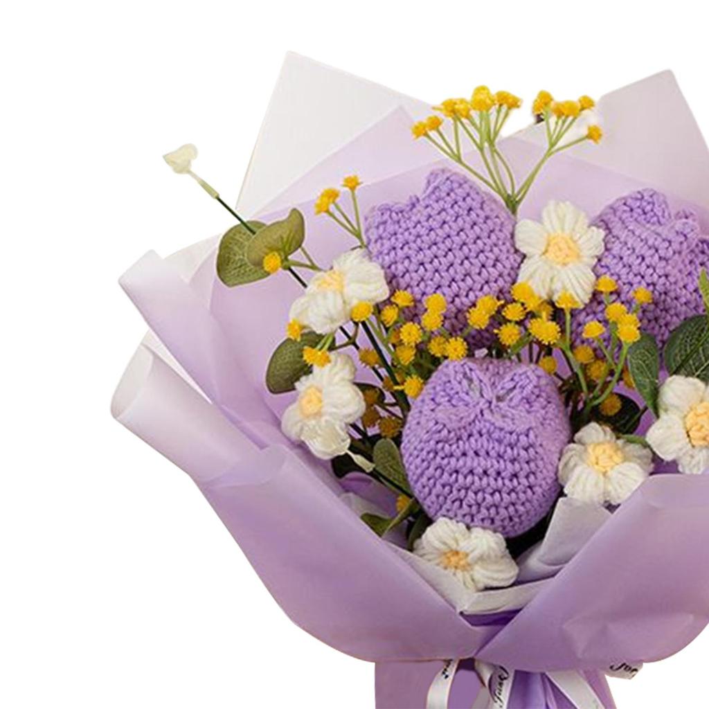 Artificial Flowers Fake Flowers with Eucalyptus Gift Knitted Flowers Crochet Flower Bouquet for Party Shelf Wedding Anniversary