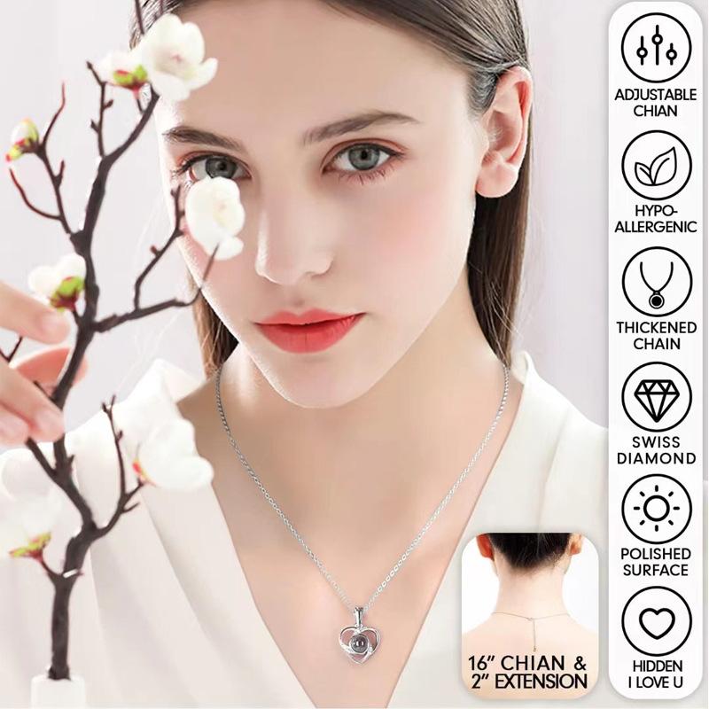 100 Languages Necklace Projection Crystal I Love You Peach Heart Pendant Rose Valentine's Day Gift