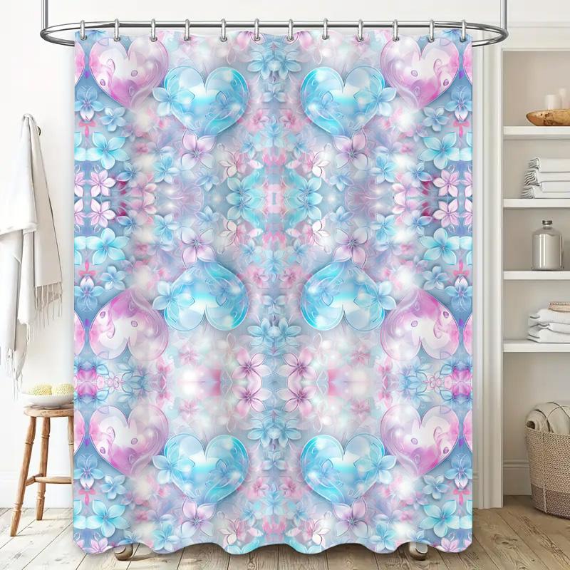GAEPink Blue Floral Shower Curtain Waterproof Decorative Bathroom Liner Home Improvement