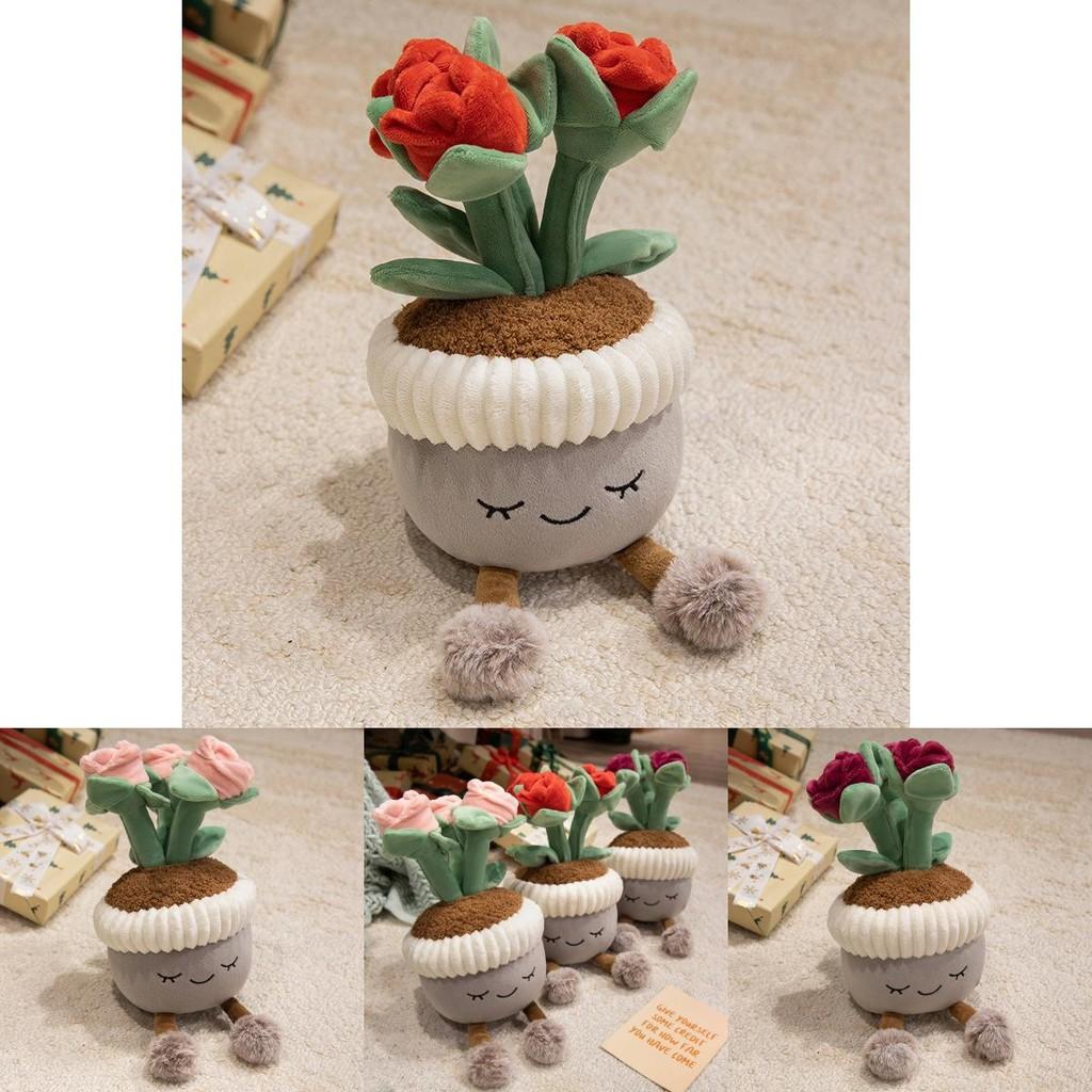 Plush Rose Flower Pot Plant Decor With Soft Pp Cotton For Living Room Ornament