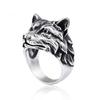 Anello Testa di Lupo Vintage Uomo Donna Fascia Aperta Regolabile Argento Sterling Retro Punk Hip Hop Gioiello Statement