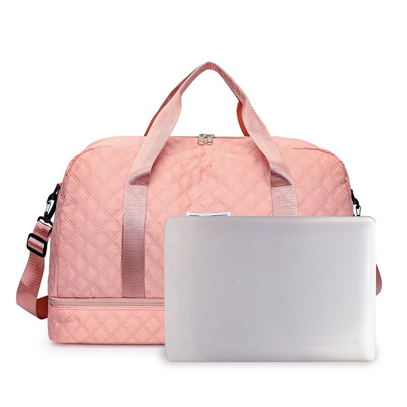 Resväska i nylon med rombmönster, stor kapacitet, sport-gymväska med separat skofack, bärbar weekendväska, övernattningsväska, kabinväska