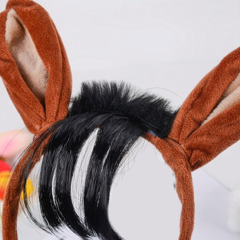 Horse Costume Accessories Horse Ear Headband with Tail Horse Cosplay Outfit for Kid Adult Christmas Halloween Role Play