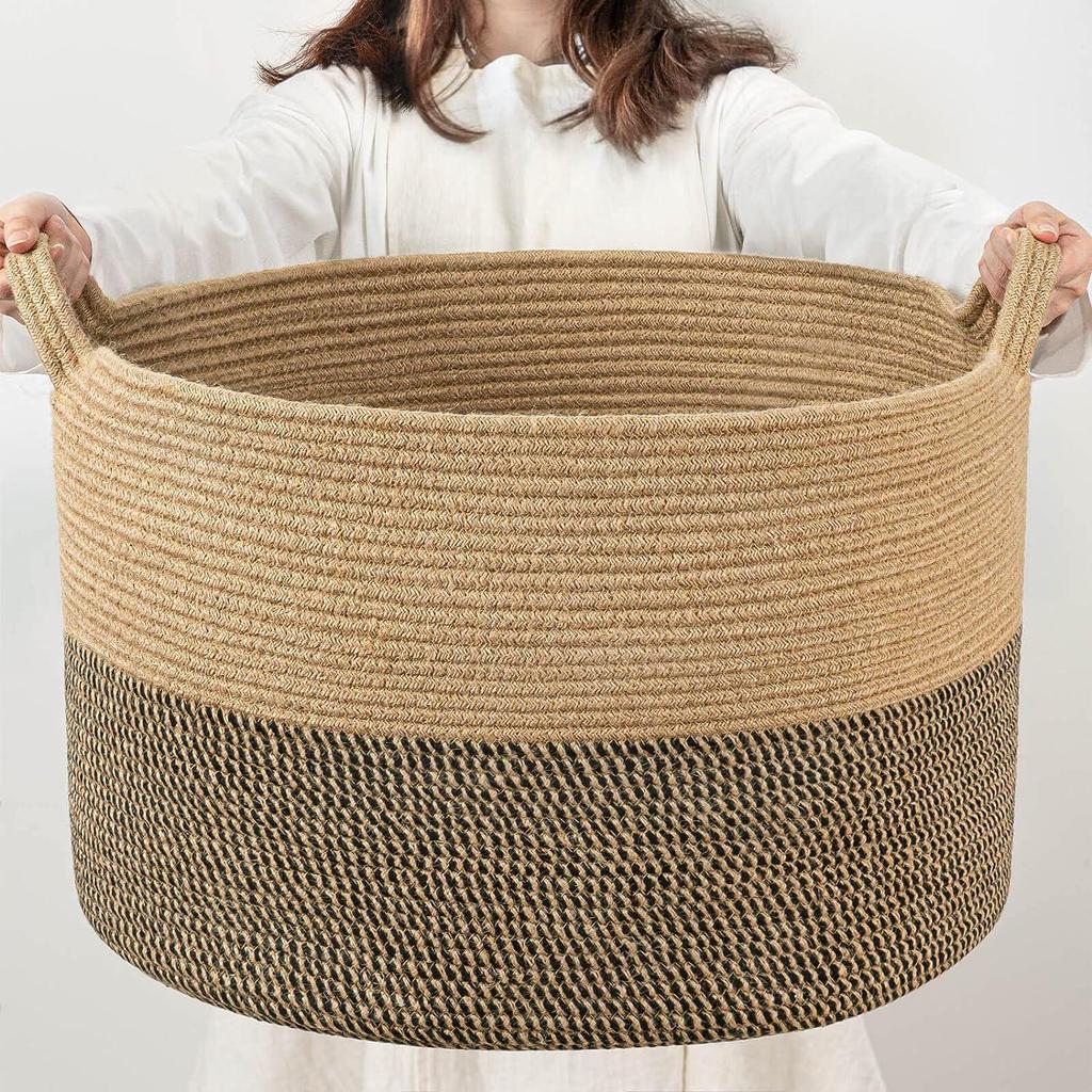 Cotton Rope Woven Laundry Hamper & Storage Basket, Large Capacity, Foldable for Clothes, Toys, and Sundries.