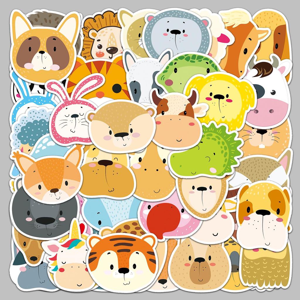 50 Waterproof Animal Face Stickers for Luggage, Scooters, Computers, and Tablets