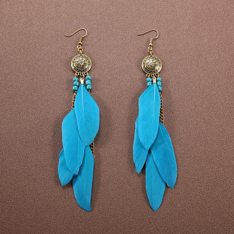 Bohemian Ethnic Long Feather Earrings For Women Retro Elegant Colorful Rhinestone Crystal Drop Earring Female Jewelry Pendientes