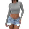 Women's Sports Long Sleeve Round Neck Sexy Waistband Casual Fitness Short Slim Top