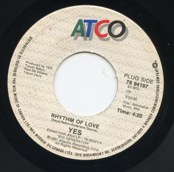 

7inch Record YES Rhythm Of Love 7994197 ATCO 1987 Canada Rock Used