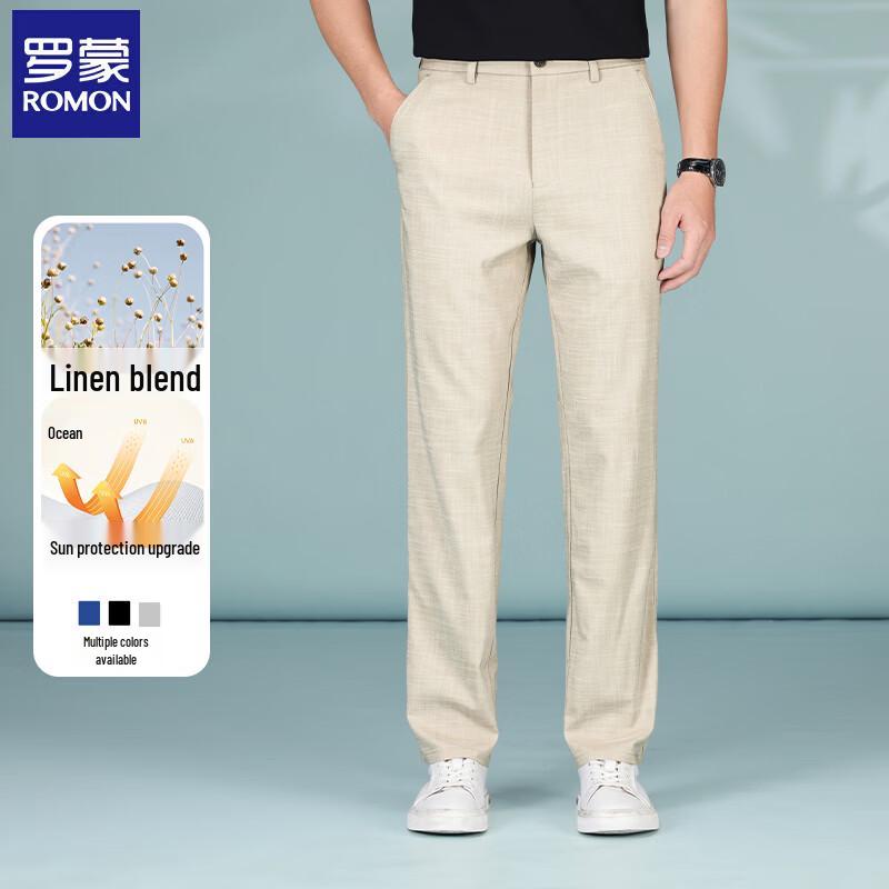 Romon Men s Business Casual Straight-Leg Linen Blend Pants 34