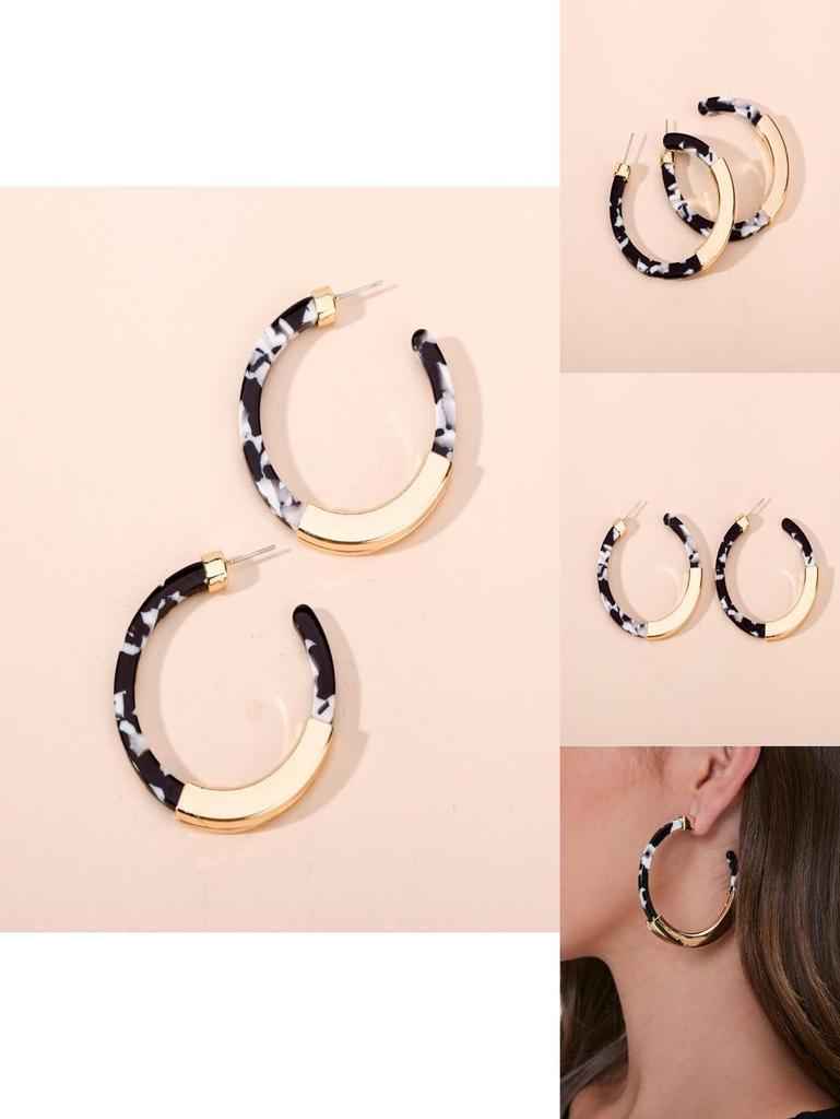 Modern Street Style C-shaped Earrings In Black And White Alloy With Creative Design