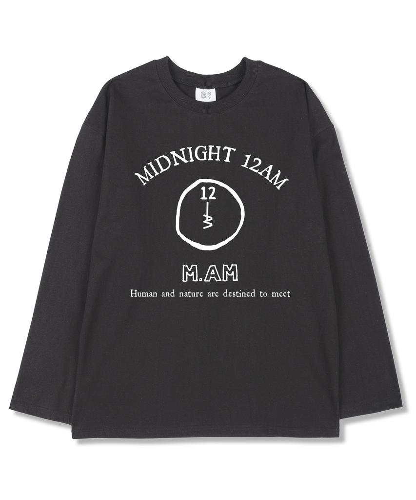 MIDNIGHT12AM 12M.Am Logo Oversized Long Sleeve T-Shirt Dark Gray (Ribbed Cuffs Selectable)