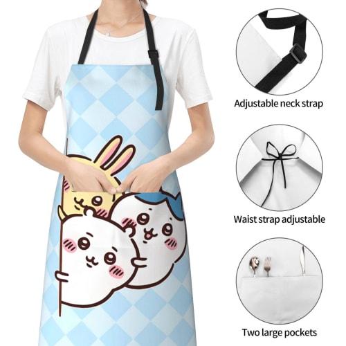 Cute Hachiware (Hachi-ware) Apron for Kitchen, Cafe, or Cooking, with Neck Strap and Pockets, Waterproof and Stain-Resistant for Home and Work Use
