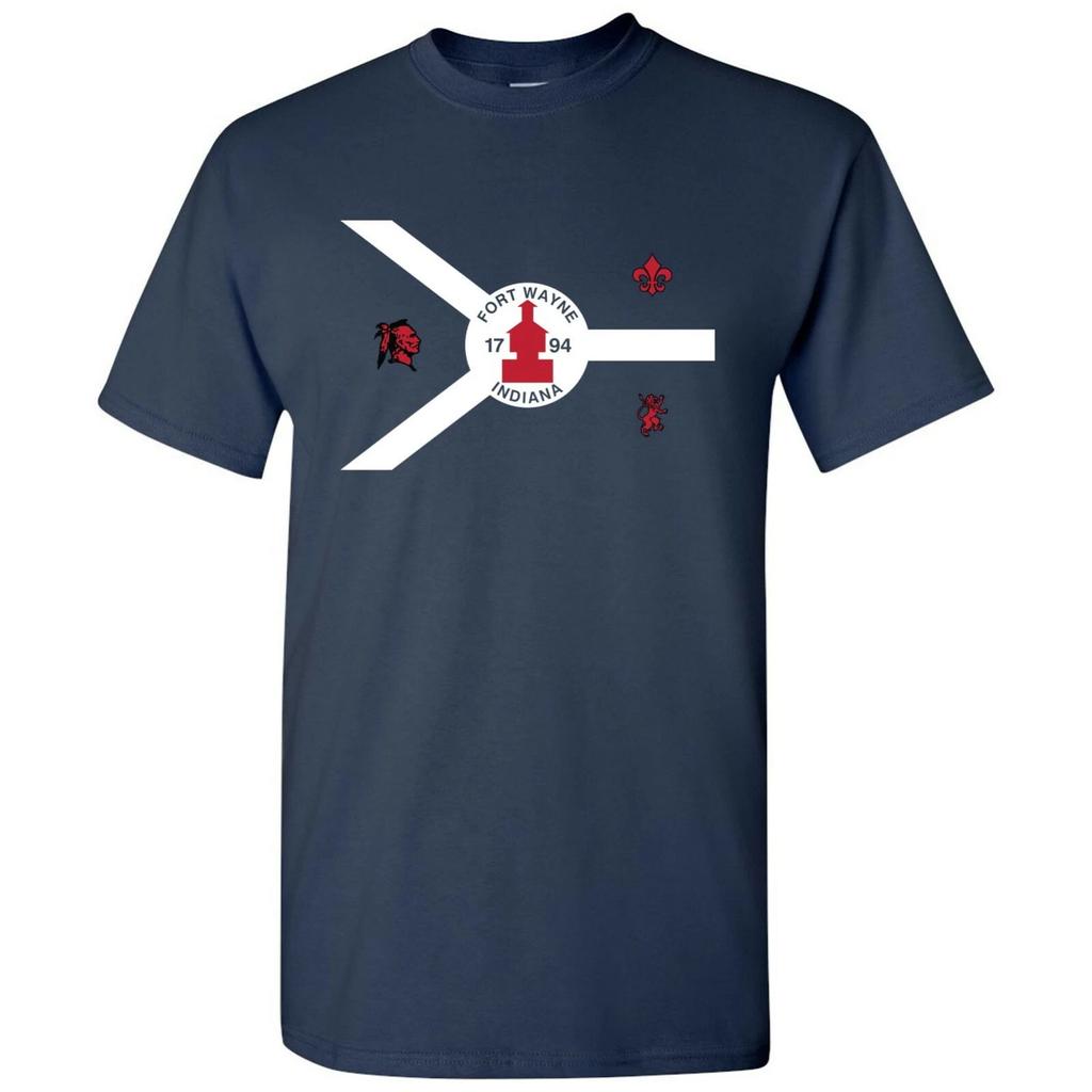 Fort Wayne US City Flag Basic Cotton T-Shirt - Navy