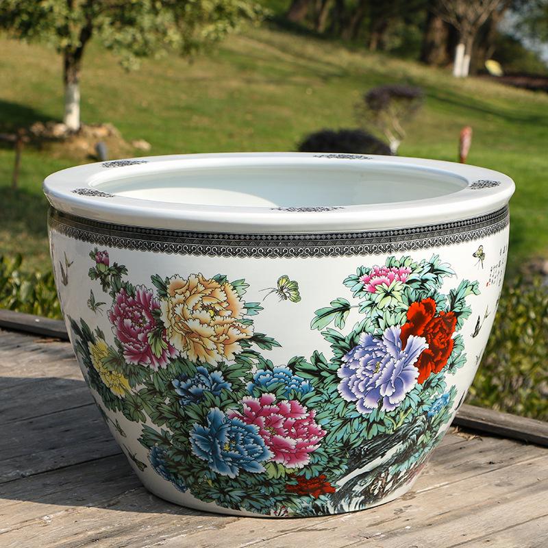 Large Ceramic Fish and Water Plant Tank, Ideal for Lotus, Water Lily, or Turtle In Courtyard or Hotel.