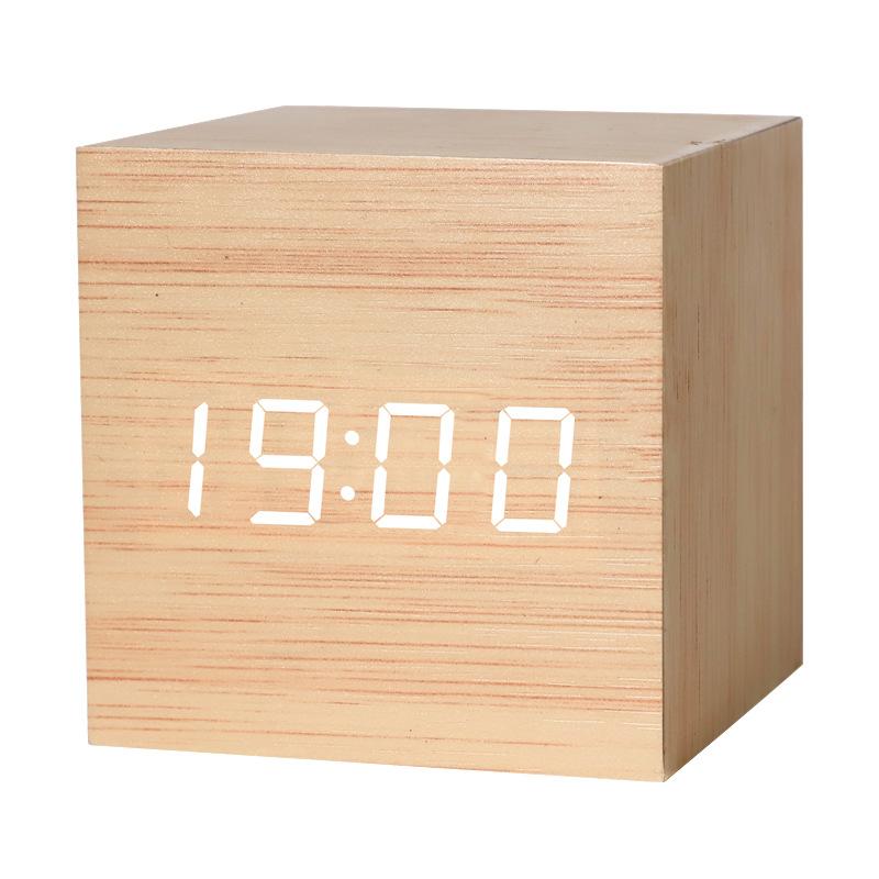 Wooden Digital Alarm with Temperature Sound Desktop LED Bedside ClocK LED Alarm Clock Office Decoration Home Decor