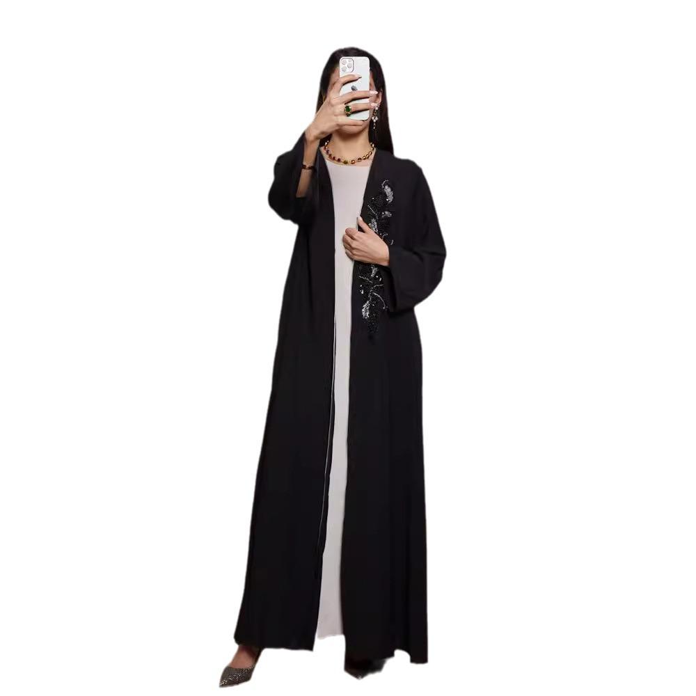 2024 Elegant Handmade Beaded Middle Eastern Muslim Pleated Cardigan Dress