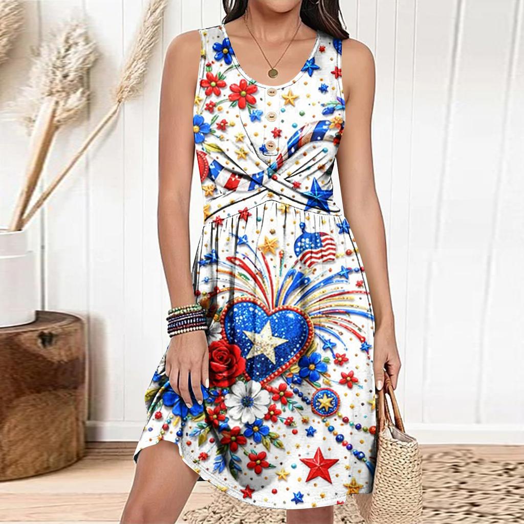 Women's Casual Fashion Dress Round Neck Sleeveless Fitted Dress